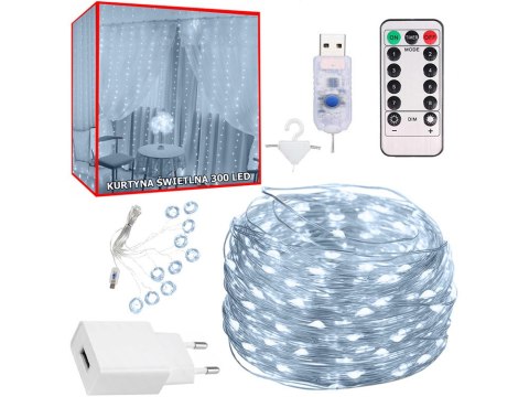 Kurtyna świetlna 300 led na okno wewnętrzna girlanda barwa zimna pilot 3m Kurtyna świetlna 300 led na okno wewnętrzna girlanda barwa zimna pilot 3m