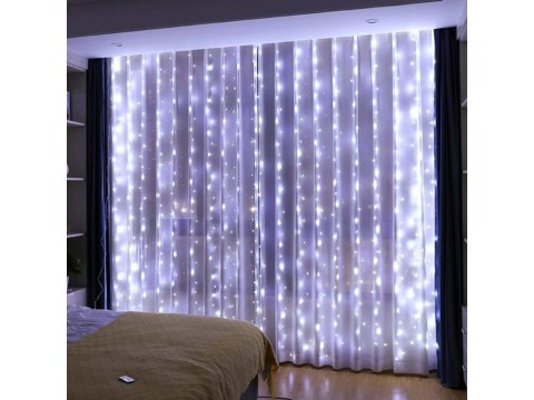 Kurtyna świetlna 300 led na okno wewnętrzna girlanda barwa zimna pilot 3m Kurtyna świetlna 300 led na okno wewnętrzna girlanda barwa zimna pilot 3m