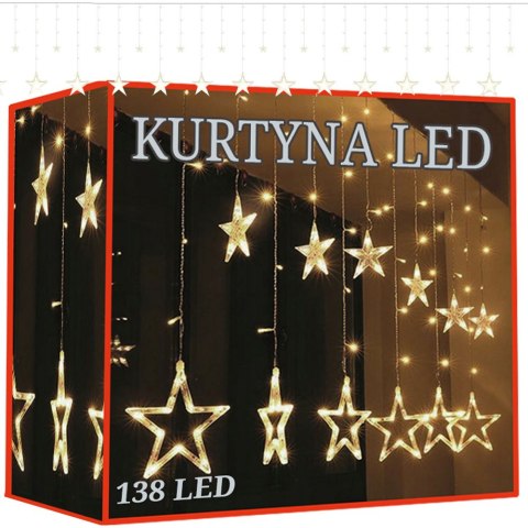 Lampki girlanda gwiazdki kurtyna świetlna 138 led barwa ciepła zewnętrzna Lampki girlanda gwiazdki kurtyna świetlna 138 led barwa ciepła zewnętrzna