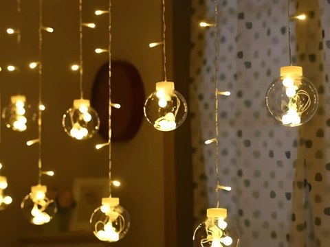 Lampki kurtyna girlanda świąteczna ozdoba bombka 138 led ciepła barwa ip44 Lampki kurtyna girlanda świąteczna ozdoba bombka 138 led ciepła barwa ip44