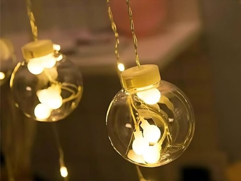 Lampki kurtyna girlanda świąteczna ozdoba bombka 138 led ciepła barwa ip44 Lampki kurtyna girlanda świąteczna ozdoba bombka 138 led ciepła barwa ip44