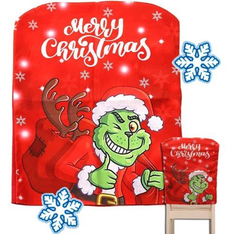 Pokrowiec świąteczny na krzesło dekoracyjny uniwersalny grinch na oparcie Pokrowiec świąteczny na krzesło dekoracyjny uniwersalny grinch na oparcie