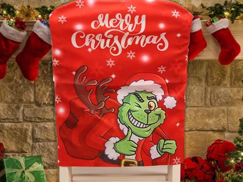 Pokrowiec świąteczny na krzesło dekoracyjny uniwersalny grinch na oparcie Pokrowiec świąteczny na krzesło dekoracyjny uniwersalny grinch na oparcie