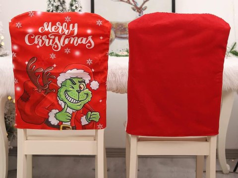 Pokrowiec świąteczny na krzesło dekoracyjny uniwersalny grinch na oparcie Pokrowiec świąteczny na krzesło dekoracyjny uniwersalny grinch na oparcie