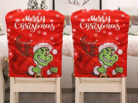 Pokrowiec świąteczny na krzesło dekoracyjny uniwersalny grinch na oparcie Pokrowiec świąteczny na krzesło dekoracyjny uniwersalny grinch na oparcie