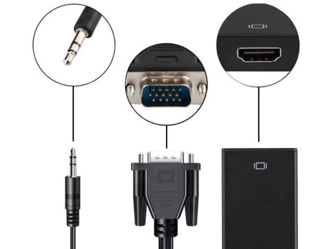 Kabel adapter konwerter vga-hdmi full hd d-sub z jack 3.5 i usb Kabel adapter konwerter vga-hdmi full hd d-sub z jack 3.5 i usb