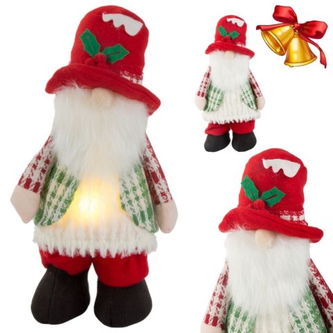 Skrzat krasnal podświetlany led brzuch świąteczny gnom pod choinkę 30cm Skrzat krasnal podświetlany led brzuch świąteczny gnom pod choinkę 30cm