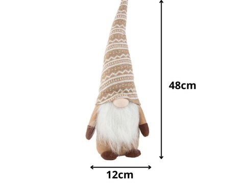 Skrzat krasnal świąteczny brązowy gnom z brodą pod choinkę 48cm miękki Skrzat krasnal świąteczny brązowy gnom z brodą pod choinkę 48cm miękki