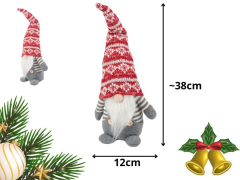 Skrzat krasnal świąteczny szary gnom z brodą pod choinkę 38cm miękki Skrzat krasnal świąteczny szary gnom z brodą pod choinkę 38cm miękki
