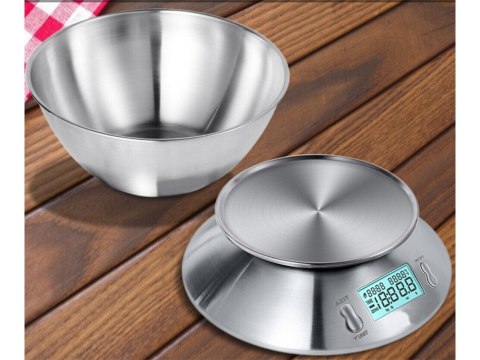 Waga kuchenna elektroniczna cyfrowa z misą miska 5kg lcd srebrna metalowa Waga kuchenna elektroniczna cyfrowa z misą miska 5kg lcd srebrna metalowa