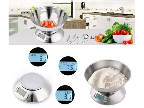 Waga kuchenna elektroniczna cyfrowa z misą miska 5kg lcd srebrna metalowa Waga kuchenna elektroniczna cyfrowa z misą miska 5kg lcd srebrna metalowa