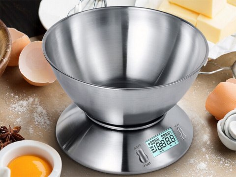Waga kuchenna elektroniczna cyfrowa z misą miska 5kg lcd srebrna metalowa Waga kuchenna elektroniczna cyfrowa z misą miska 5kg lcd srebrna metalowa
