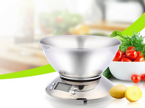 Waga kuchenna elektroniczna cyfrowa z misą miska 5kg lcd srebrna metalowa Waga kuchenna elektroniczna cyfrowa z misą miska 5kg lcd srebrna metalowa