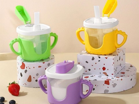 Kubek niekapek dla dziecka do picia silikonowe uchwyty 300ml ze słomką Kubek niekapek dla dziecka do picia silikonowe uchwyty 300ml ze słomką