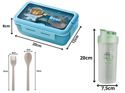 Lunchbox śniadaniówka pojemnik na śniadanie obiad sztućce z bidonem zestaw Lunchbox śniadaniówka pojemnik na śniadanie obiad sztućce z bidonem zestaw