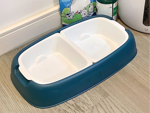 Podwójna miska dla psa kota wyjmowane miski na wodę i karmę duża plastikowa Podwójna miska dla psa kota wyjmowane miski na wodę i karmę duża plastikowa