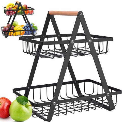 Półka kuchenna organizer kuchenny stojący dwupoziomowyy loft z koszyczkiem Półka kuchenna organizer kuchenny stojący dwupoziomowyy loft z koszyczkiem