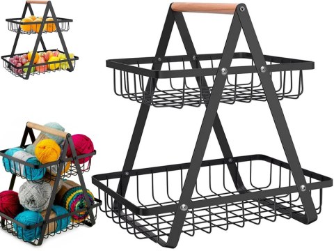 Półka kuchenna organizer kuchenny stojący dwupoziomowyy loft z koszyczkiem Półka kuchenna organizer kuchenny stojący dwupoziomowyy loft z koszyczkiem