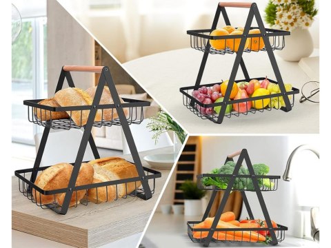 Półka kuchenna organizer kuchenny stojący dwupoziomowyy loft z koszyczkiem Półka kuchenna organizer kuchenny stojący dwupoziomowyy loft z koszyczkiem