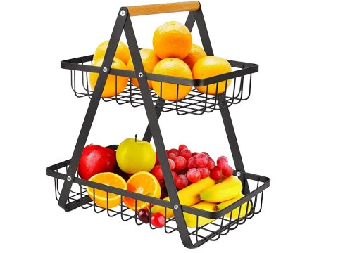 Półka kuchenna organizer kuchenny stojący dwupoziomowyy loft z koszyczkiem Półka kuchenna organizer kuchenny stojący dwupoziomowyy loft z koszyczkiem