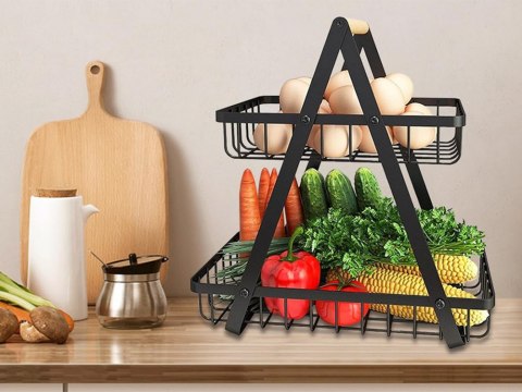Półka kuchenna organizer kuchenny stojący dwupoziomowyy loft z koszyczkiem Półka kuchenna organizer kuchenny stojący dwupoziomowyy loft z koszyczkiem