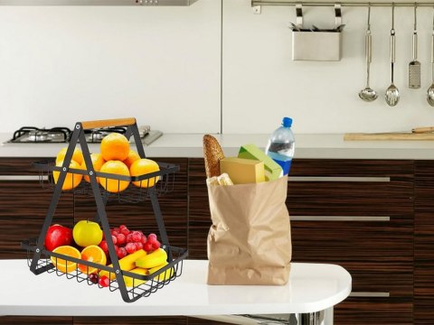 Półka kuchenna organizer kuchenny stojący dwupoziomowyy loft z koszyczkiem Półka kuchenna organizer kuchenny stojący dwupoziomowyy loft z koszyczkiem