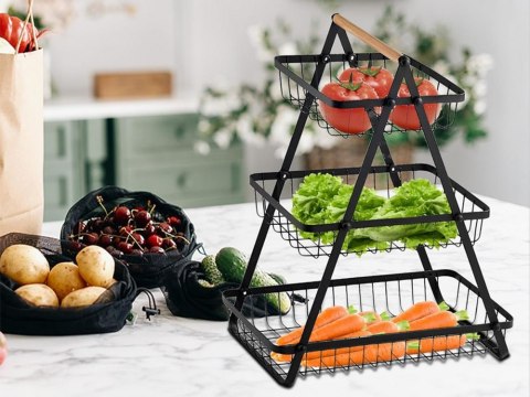 Półka kuchenna organizer kuchenny stojący trzypoziomowy loft z koszyczkiem Półka kuchenna organizer kuchenny stojący trzypoziomowy loft z koszyczkiem