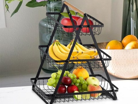 Półka kuchenna organizer kuchenny stojący trzypoziomowy loft z koszyczkiem Półka kuchenna organizer kuchenny stojący trzypoziomowy loft z koszyczkiem