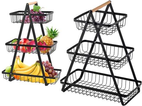 Półka kuchenna organizer kuchenny stojący trzypoziomowy loft z koszyczkiem Półka kuchenna organizer kuchenny stojący trzypoziomowy loft z koszyczkiem