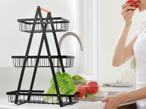 Półka kuchenna organizer kuchenny stojący trzypoziomowy loft z koszyczkiem Półka kuchenna organizer kuchenny stojący trzypoziomowy loft z koszyczkiem