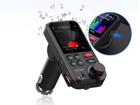 Transmiter bluetooth 5.0 fm zestaw głośnomówiący usb qc tf bass lcd 12-24v Transmiter bluetooth 5.0 fm zestaw głośnomówiący usb qc tf bass lcd 12-24v