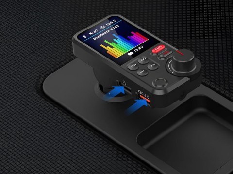 Transmiter bluetooth 5.0 fm zestaw głośnomówiący usb qc tf bass lcd 12-24v Transmiter bluetooth 5.0 fm zestaw głośnomówiący usb qc tf bass lcd 12-24v