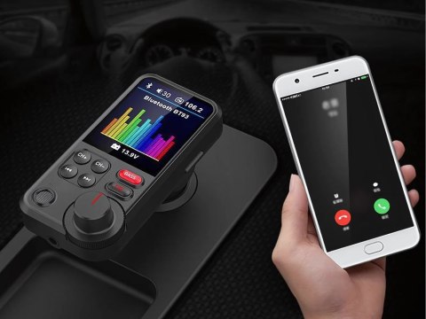 Transmiter bluetooth 5.0 fm zestaw głośnomówiący usb qc tf bass lcd 12-24v Transmiter bluetooth 5.0 fm zestaw głośnomówiący usb qc tf bass lcd 12-24v