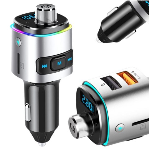 Transmiter bluetooth fm ładowarka samochodowa szybka 2x usb podświetlenie Transmiter bluetooth fm ładowarka samochodowa szybka 2x usb podświetlenie