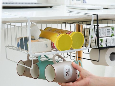Koszyk metalowy podwieszany pod szafkę blat 5 haczyków uchwyt na papier Koszyk metalowy podwieszany pod szafkę blat 5 haczyków uchwyt na papier