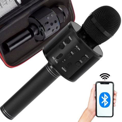 Mikrofon bezprzewodowy bluetooth głośnik karaoke okrągły z etui różne tryby Mikrofon bezprzewodowy bluetooth głośnik karaoke okrągły z etui różne tryby