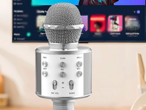 Mikrofon bezprzewodowy bluetooth głośnik karaoke okrągły z etui różne tryby Mikrofon bezprzewodowy bluetooth głośnik karaoke okrągły z etui różne tryby