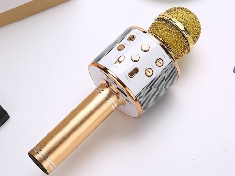 Mikrofon bezprzewodowy bluetooth głośnik karaoke okrągły z etui różne tryby Mikrofon bezprzewodowy bluetooth głośnik karaoke okrągły z etui różne tryby