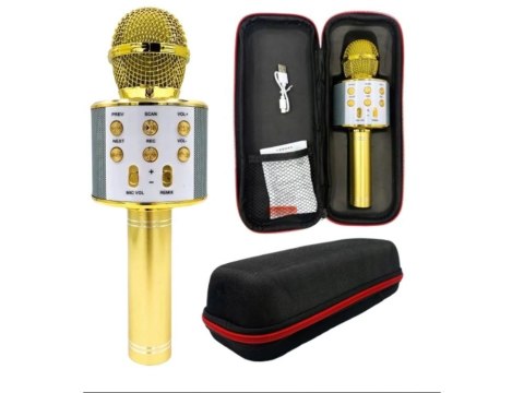 Mikrofon bezprzewodowy bluetooth głośnik karaoke okrągły z etui różne tryby Mikrofon bezprzewodowy bluetooth głośnik karaoke okrągły z etui różne tryby