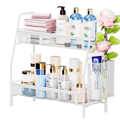 Półka kuchenna organizer kuchenny stojący dwupoziomowy loft z koszyczkiem Półka kuchenna organizer kuchenny stojący dwupoziomowy loft z koszyczkiem