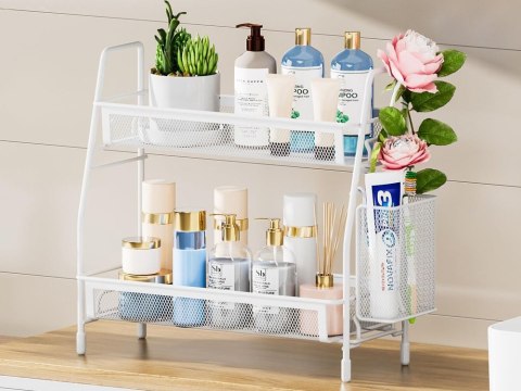 Półka kuchenna organizer kuchenny stojący dwupoziomowy loft z koszyczkiem Półka kuchenna organizer kuchenny stojący dwupoziomowy loft z koszyczkiem