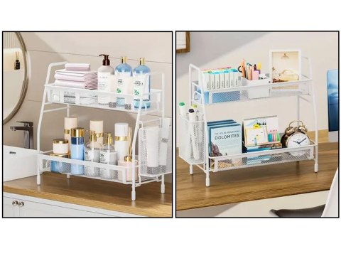 Półka kuchenna organizer kuchenny stojący dwupoziomowy loft z koszyczkiem Półka kuchenna organizer kuchenny stojący dwupoziomowy loft z koszyczkiem