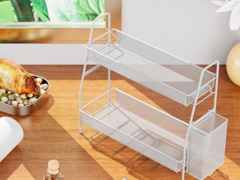 Półka kuchenna organizer kuchenny stojący dwupoziomowy loft z koszyczkiem Półka kuchenna organizer kuchenny stojący dwupoziomowy loft z koszyczkiem