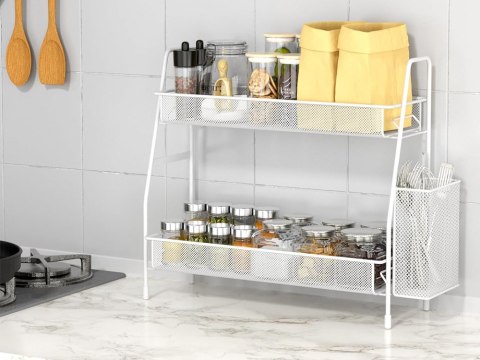 Półka kuchenna organizer kuchenny stojący dwupoziomowy loft z koszyczkiem Półka kuchenna organizer kuchenny stojący dwupoziomowy loft z koszyczkiem