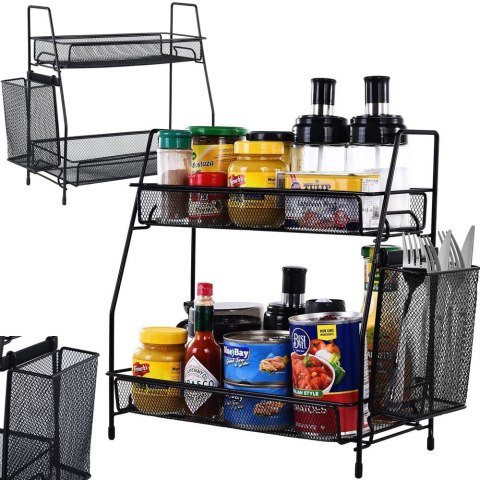 Półka kuchenna organizer kuchenny stojący dwupoziomowy loft z koszyczkiem Półka kuchenna organizer kuchenny stojący dwupoziomowy loft z koszyczkiem