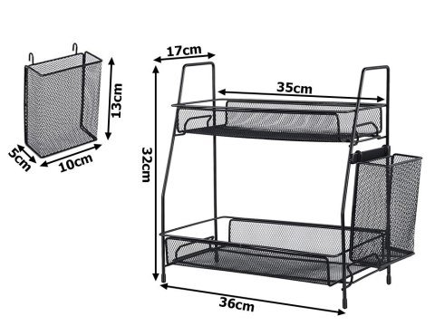 Półka kuchenna organizer kuchenny stojący dwupoziomowy loft z koszyczkiem Półka kuchenna organizer kuchenny stojący dwupoziomowy loft z koszyczkiem