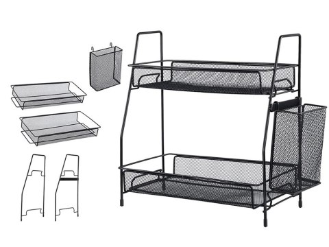 Półka kuchenna organizer kuchenny stojący dwupoziomowy loft z koszyczkiem Półka kuchenna organizer kuchenny stojący dwupoziomowy loft z koszyczkiem