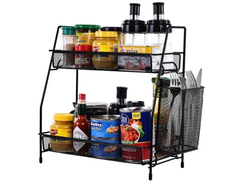 Półka kuchenna organizer kuchenny stojący dwupoziomowy loft z koszyczkiem Półka kuchenna organizer kuchenny stojący dwupoziomowy loft z koszyczkiem