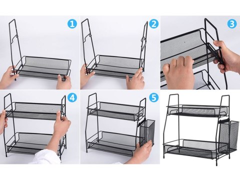 Półka kuchenna organizer kuchenny stojący dwupoziomowy loft z koszyczkiem Półka kuchenna organizer kuchenny stojący dwupoziomowy loft z koszyczkiem