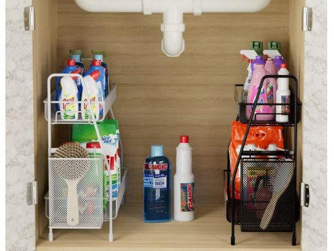 Półka kuchenna organizer kuchenny stojący dwupoziomowy loft z koszyczkiem Półka kuchenna organizer kuchenny stojący dwupoziomowy loft z koszyczkiem